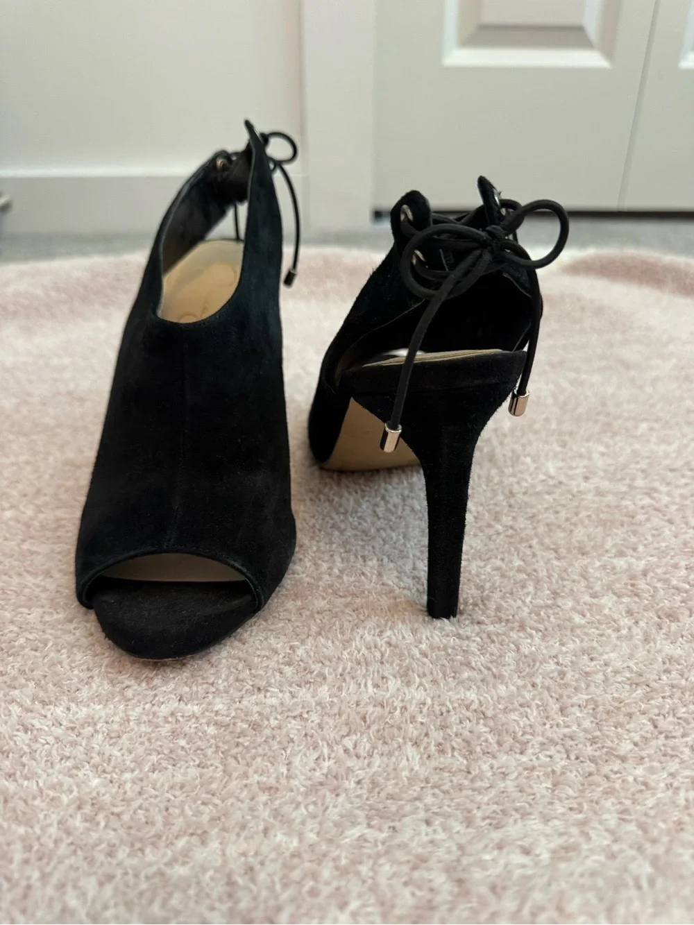 Jessica Simpson Candine 2 Black Suede Tie Back Slingback Peep Toe Pumps